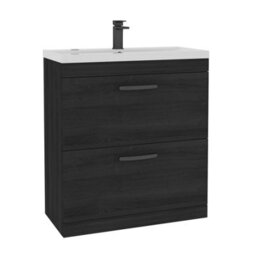 Royal Bathrooms Turin Hale Black 800mm Floor Standing Vanity Unit 2 Drawer With Mid-Edge Basin Sink & Matt Black Handles - thumbnail 6