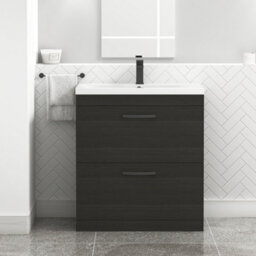 Royal Bathrooms Turin Hale Black 800mm Floor Standing Vanity Unit 2 Drawer With Mid-Edge Basin Sink & Matt Black Handles - thumbnail 1
