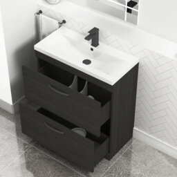 Royal Bathrooms Turin Hale Black 800mm Floor Standing Vanity Unit 2 Drawer With Mid-Edge Basin Sink & Matt Black Handles - thumbnail 3