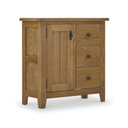 Broadway Solid Oak Mini Sideboard Cabinet With Side Drawers Fully Assembled - By Roseland Furniture