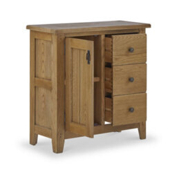 Broadway Solid Oak Mini Sideboard Cabinet With Side Drawers Fully Assembled - By Roseland Furniture - thumbnail 3