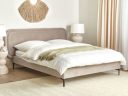 Beliani Bed Velvet Suzette 140 X 200 Cm (Eu Double) Beige - thumbnail 2