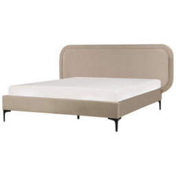 Beliani Bed Velvet Suzette 140 X 200 Cm (Eu Double) Beige - thumbnail 1
