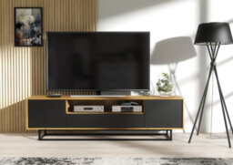 Rift Loft Tv Unit 200Cm Industrial Dark Oak & Black Matt Doors - Creative Furniture - thumbnail 2