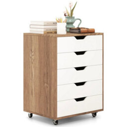 5 Drawer Chest Rolling Dresser Storage Cabinet W/lockable Wheels - thumbnail 5