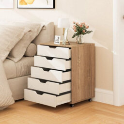 5 Drawer Chest Rolling Dresser Storage Cabinet W/lockable Wheels - thumbnail 4