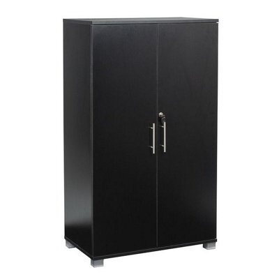 MMT Funiture Designs Black Wooden Filing Cabinet With 2 Shelves - 2 Door Lockable Filing Cabinet - Tall Wood Office Storage Cupboard Organiser - image 1