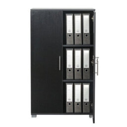 MMT Funiture Designs Black Wooden Filing Cabinet With 2 Shelves - 2 Door Lockable Filing Cabinet - Tall Wood Office Storage Cupboard Organiser - thumbnail 2