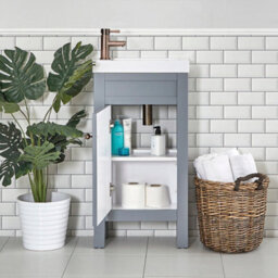 Homestylestore 400mm Light Grey Bathroom Vanity Unit With Basin And Round Aged Bronze Handle - thumbnail 3