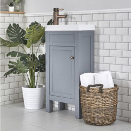 Homestylestore 400mm Light Grey Bathroom Vanity Unit With Basin And Round Aged Bronze Handle - thumbnail 2
