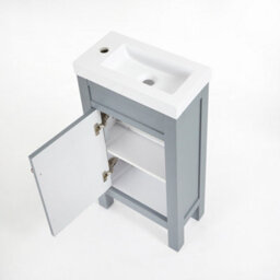 Homestylestore 400mm Light Grey Bathroom Vanity Unit With Basin And Round Aged Bronze Handle - thumbnail 4