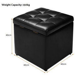 Costway Faux Leather Storage Ottoman Cube Pouffe Storage Toy Box Padded Foot Stool - thumbnail 2