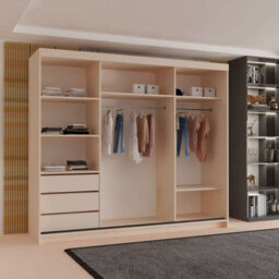 Sliding Wardrobes 4 u LTD Modern Sliding Door Wardrobe With Mirror - Spacious Bedroom Storage Cabinet In 4 Colors (Cashmere, 250Cm) - thumbnail 5