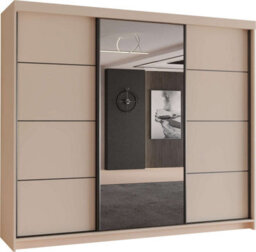 Sliding Wardrobes 4 u LTD Modern Sliding Door Wardrobe With Mirror - Spacious Bedroom Storage Cabinet In 4 Colors (Cashmere, 250Cm) - thumbnail 2