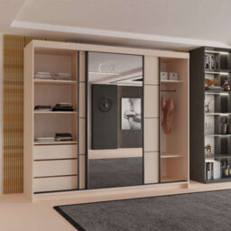 Sliding Wardrobes 4 u LTD Modern Sliding Door Wardrobe With Mirror - Spacious Bedroom Storage Cabinet In 4 Colors (Cashmere, 250Cm) - thumbnail 3