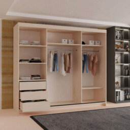 Sliding Wardrobes 4 u LTD Modern Sliding Door Wardrobe With Mirror - Spacious Bedroom Storage Cabinet In 4 Colors (Cashmere, 250Cm) - thumbnail 4