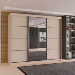 Sliding Wardrobes 4 u LTD Modern Sliding Door Wardrobe With Mirror - Spacious Bedroom Storage Cabinet In 4 Colors (Cashmere, 250Cm) - thumbnail 1
