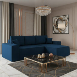 Malaga L Shaped Mdf Corner Sofa Bed With Storage And Pull Out Seat Loose Back Cushions Blue Right - thumbnail 1