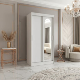 Selfie 100Cm Sliding Wardrobe For Every Interior Storage Closet Laminate Finish With Optional Drawers Unit White - thumbnail 2