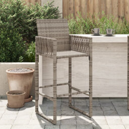 Berkfield Garden Bar Stools 2 Pcs Grey Poly Rattan - thumbnail 1