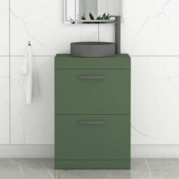 Royal Bathrooms Turin 600mm Freestanding Bathroom Vanity Unit With Sink 2 Drawer Matt Green & Art Round Countertop Basin - thumbnail 1