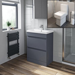 Affine 600mm Modern Bathroom Vanity Basin Soft Close Drawer Unit Toilet Gloss Grey - thumbnail 1