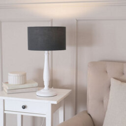 Valuelights Victoria Traditional White Wood Candlestick Table Lamp With Charcoal Drum Shade