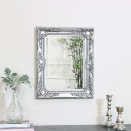 Melody Maison Ornate Silver Wall Mirror With Bevelled Glass 52Cm X 42Cm
