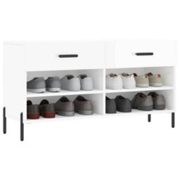 Berkfield Shoe Bench High Gloss White 102X35X55 Cm Engineered Wood - thumbnail 3