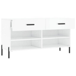 Berkfield Shoe Bench High Gloss White 102X35X55 Cm Engineered Wood - thumbnail 5