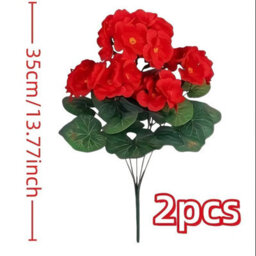 Artificial Geranium Flower Bouquets, Outdoor Artificial Flowers, Fake Flowers And Plants, Uv Resistant, Red - thumbnail 2