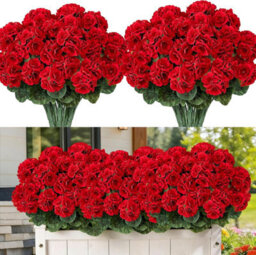 Artificial Geranium Flower Bouquets, Outdoor Artificial Flowers, Fake Flowers And Plants, Uv Resistant, Red - thumbnail 1