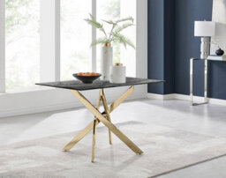 Furniturebox Uk Leonardo 4-Seater Dining Table With Glass Marble Effect Top And Gold Legs