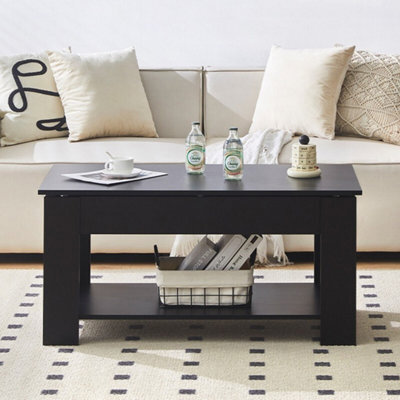 Black Coffee Table With Lift Top Storage Shelf Wood Living Room Height Ajustable - image 1