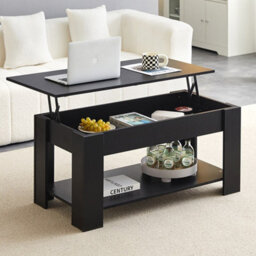 Black Coffee Table With Lift Top Storage Shelf Wood Living Room Height Ajustable - thumbnail 3