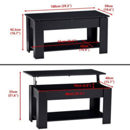 Black Coffee Table With Lift Top Storage Shelf Wood Living Room Height Ajustable - thumbnail 2
