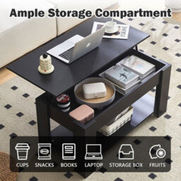 Black Coffee Table With Lift Top Storage Shelf Wood Living Room Height Ajustable - thumbnail 5