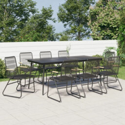 Walplus 9 Piece Garden Outdoor Dining Set Suitable For Backyard, Patio Black Pvc Rattan - thumbnail 1