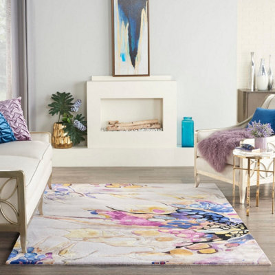 Multicolour Viscose , Wool Abstract Handmade , Luxurious , Modern , Wool Rug For Living Room, Bedroom - 236Cm X 297Cm
