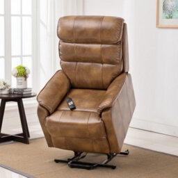 More4Homes Buckingham Dual Motor Electric Rise Recliner Bonded Leather Armchair Sofa Mobility Chair (Tan) - thumbnail 1