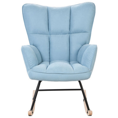Beliani Blue Biscuit-Tufted Rocking Chair With Wooden Legs And Rubber Skates - image 1
