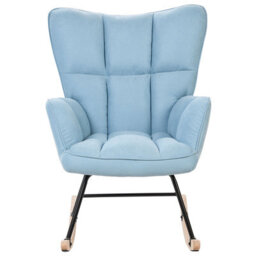 Beliani Blue Biscuit-Tufted Rocking Chair With Wooden Legs And Rubber Skates - thumbnail 1