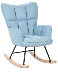 Beliani Blue Biscuit-Tufted Rocking Chair With Wooden Legs And Rubber Skates - thumbnail 3