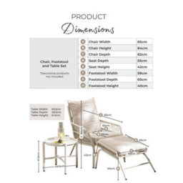 Furniturebox Uk Lyon Cream Metal Outdoor Chair & Footstool Set With Cushions & Side Table - thumbnail 8