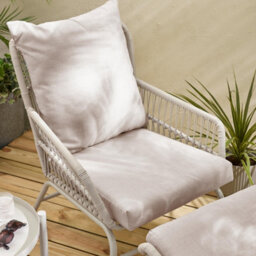 Furniturebox Uk Lyon Cream Metal Outdoor Chair & Footstool Set With Cushions & Side Table - thumbnail 3