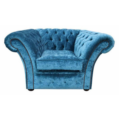 Chesterfield Club Chair Modena Peacock Blue Velvet In Balmoral Style - image 1