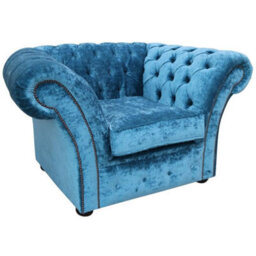 Chesterfield Club Chair Modena Peacock Blue Velvet In Balmoral Style - thumbnail 2