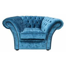 Chesterfield Club Chair Modena Peacock Blue Velvet In Balmoral Style - thumbnail 1