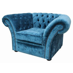 Chesterfield Club Chair Modena Peacock Blue Velvet In Balmoral Style - thumbnail 3