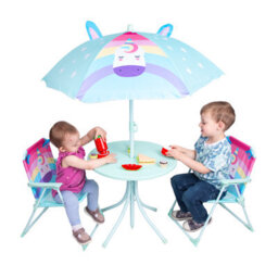 Relsy Kids Outdoor Bistro Patio Set Unicorn Design: Table, 2X Chairs, Parasol - Garden Furniture For Children - thumbnail 5